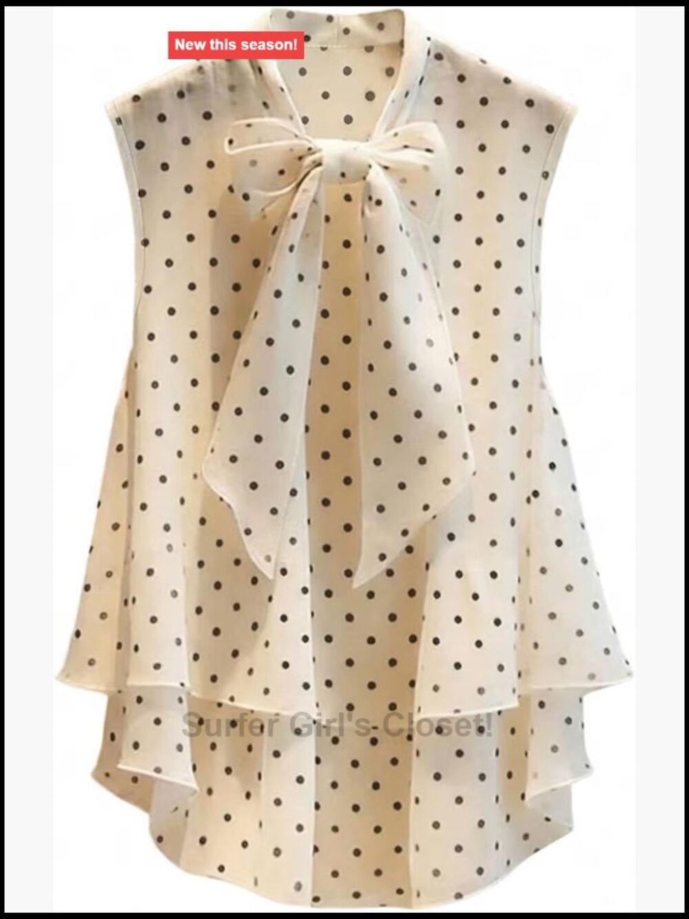 Sleeveless Polka Dot Tank Top Tie Neck Ruffle Layered Blouse